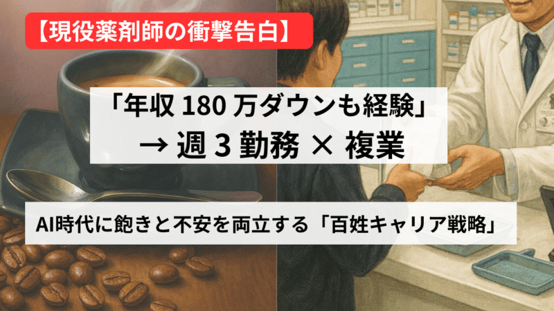 【薬剤師 × 複業】週 3 勤務で「年収 180 万ダウン」から回復！ AI 時代を生き抜く 3 つの稼ぎ方 